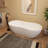 67" L Peanut Solid Surface Freestanding Bathtub Soaking Tub With Ergonomic Comfort Height