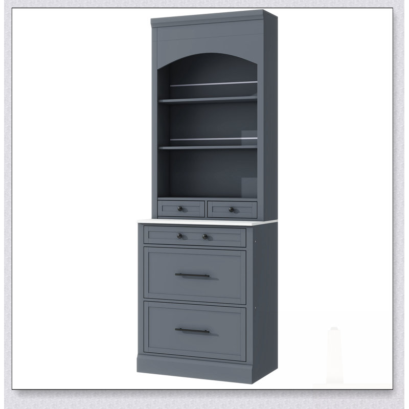 Modern 83.7Inch High Kitchen Pantry With Faux Marble Top, 5 Drawers, And Adjustable Shelf For Efficient Storage, Gray