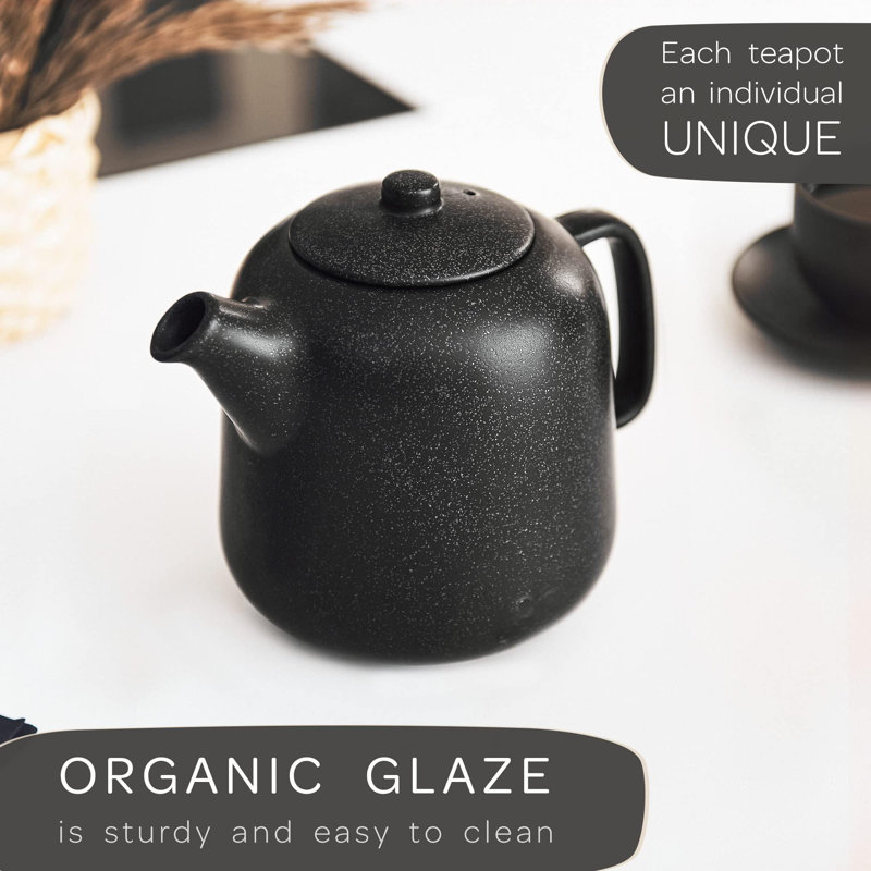Matte Black Ceramic Teapot with Stainless Steel Infuser, 44 oz