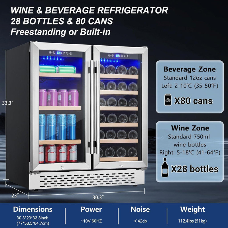 Gaomon Triple Zone 30.3'' Wine Refrigerator