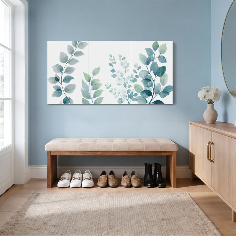 Ensemble de 1 tableau sur toile tendue, motif de feuilles botaniques de style aquarelle, H 12 po x l 36 po