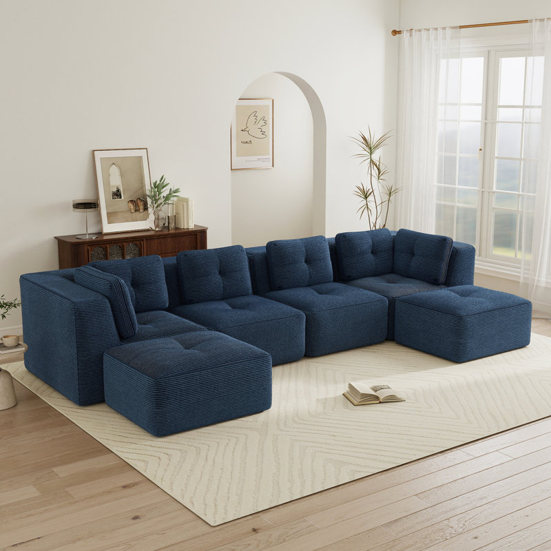 153" Modern U-Shaped Modular Sectional Sofa, Blue