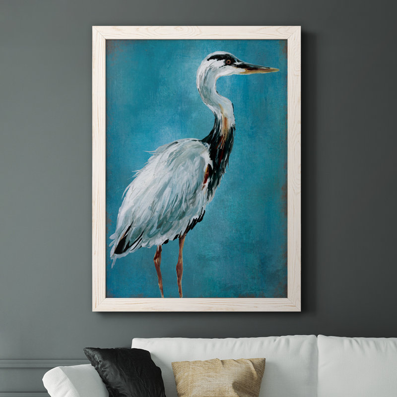 Great Blue Heron I - peinture sur toile encadrée, H 37,5 po x l 27,5 po x P 1,5 po, Cadre blanc