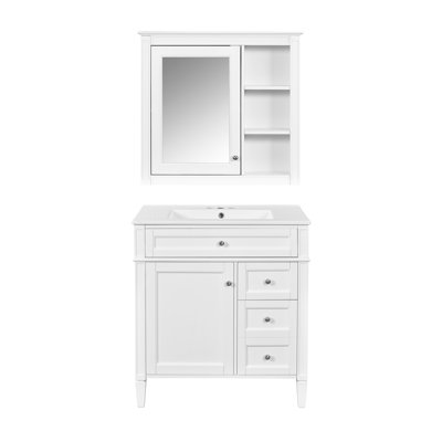 Meuble-lavabo spacieux en bois massif blanc moderne parfait pour les salles de bain contemporaines