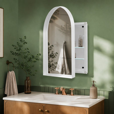 Armoire à pharmacie encastrée 24 po x 36 po, armoire de salle de bain murale en métal avec miroir et tablettes réglables, miroir mural avec rangement pour salle de bain, blanc