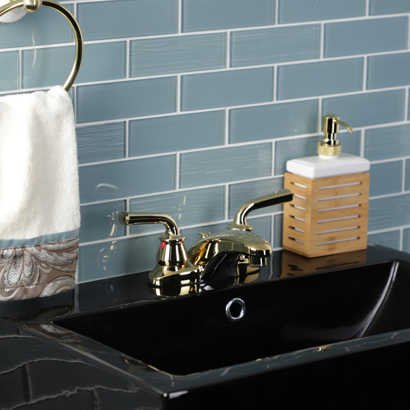 Kingston Brass Restoration Two-Handle 3-Hole Deck Mount 4" Centerset Bathroom Faucet with Brass Pop-Up, Polished Brass