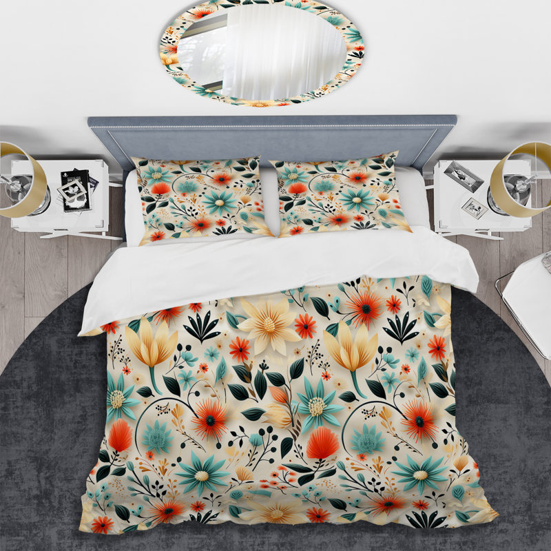 Ensemble de housse de couette multicolore à motif floral tribal, Housse de couette pour grand lit et 2 taies décor