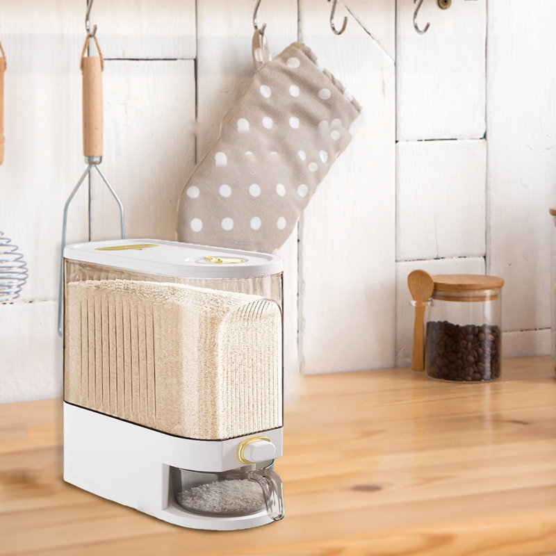 Rice Dispenser Storage Container Sealed Moisture Proof 22 Lbs, Ivory