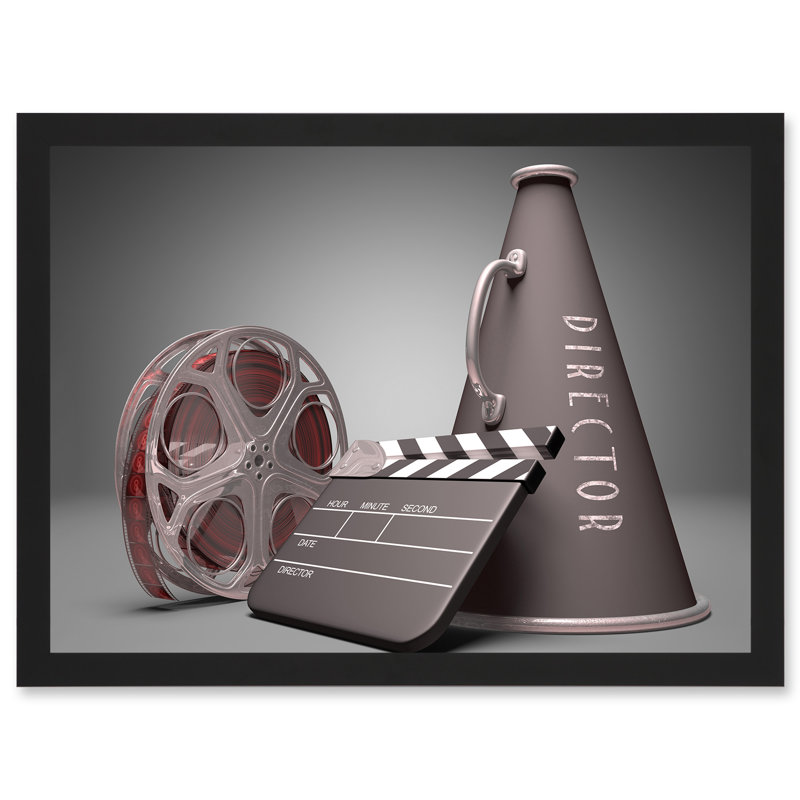 Film Director Equipment Clapperboard Reel Megaphone - Single Picture Frame Art Prints, 13''W x 17.9''H