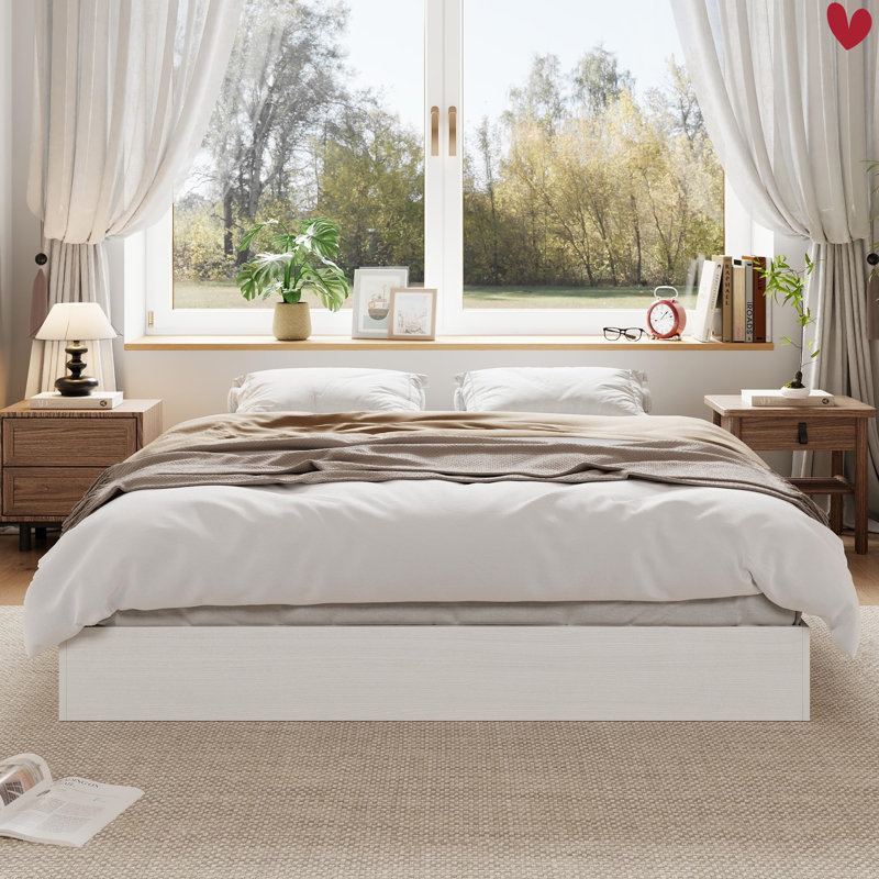 Lit plateforme Wood, Double / blanc