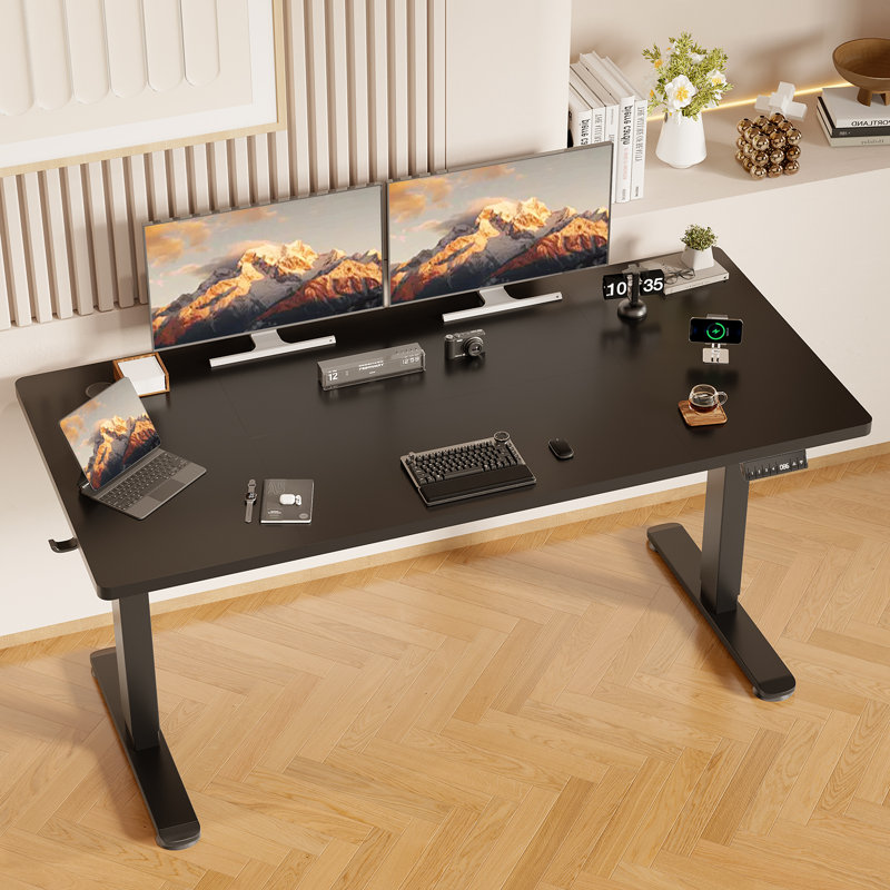 Adjustable Metal Base Standing Desk, Black/Black, 72cm H x 160cm W x 80cm D