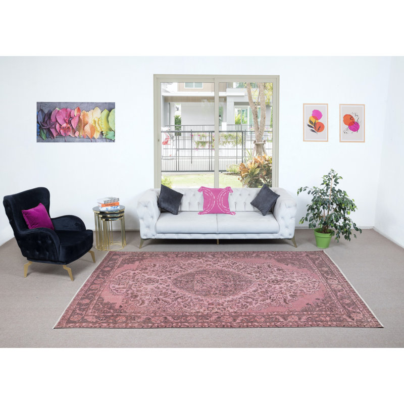 7x10.2 Ft One-of-a-Kind Handmade Turkish Area Rug in Soft Pink, Modern Wool and Cotton Carpet