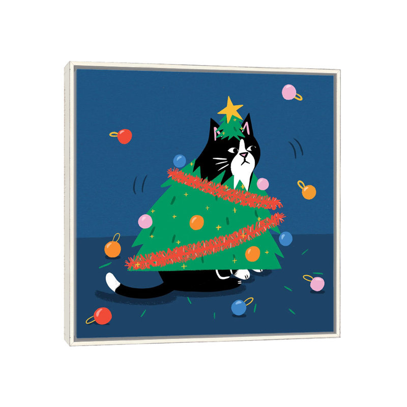 Arbre de Noël chat - reproduction d'art murale - toile encadrée, H 37 po x l 37 po, Impression encadrée sans passe-partout