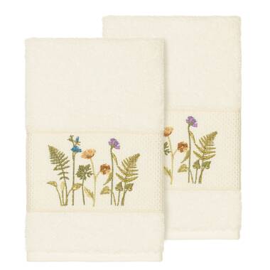 Linum Home Textiles Embroidered Guest Hand Towel, Set of 2,White/Gold