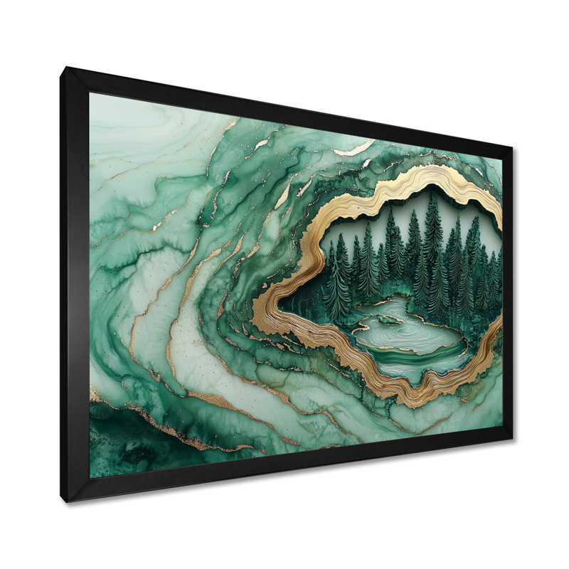 Paysage d'hiver avec forêt émeraude II - forêt, art mural, H 12 po x l 20 po, Avec cadre, Noir