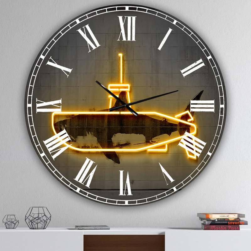 Horloge murale moderne surdimensionnée jaune sous-marin, Moyen