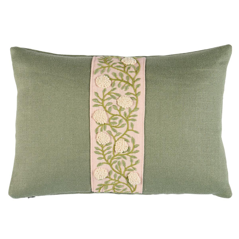 Coussin Ashoka, Vert olive avec motif floral
