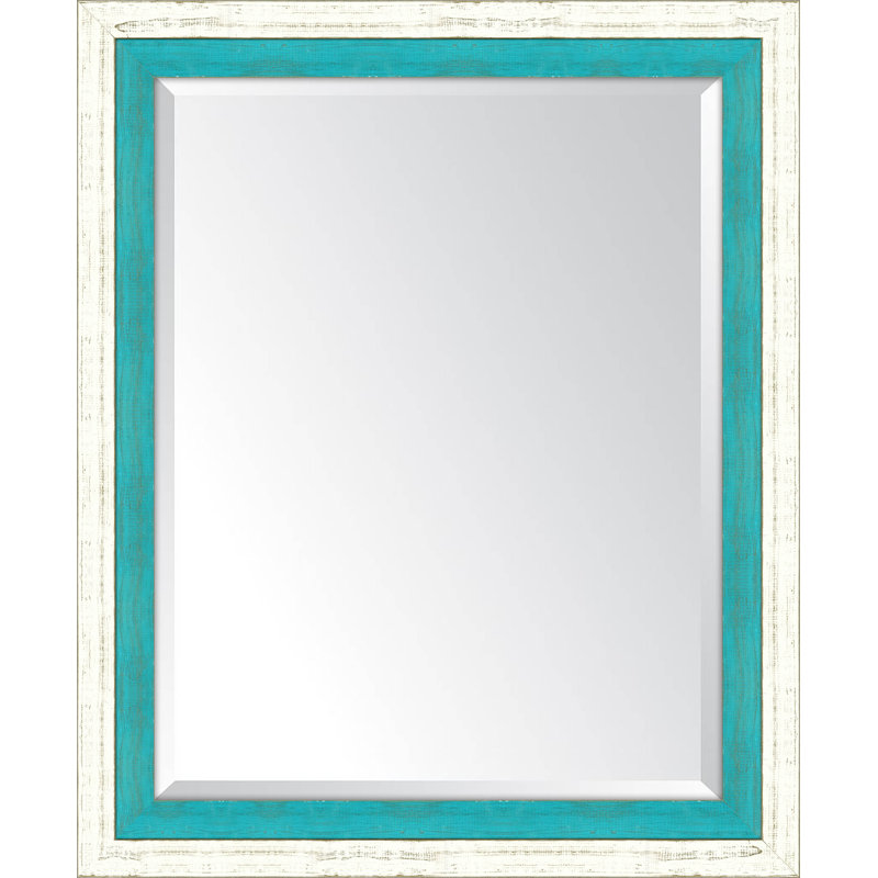 Wood Flat Wall Mirror, 42" H x 30" W, Turquoise