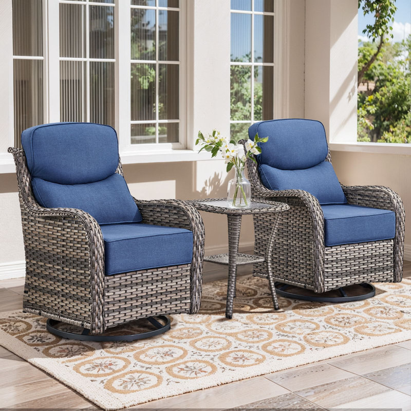 Abbey 3-Piece Patio Swivel Glider Chair Set With Side Table, 6-Inch Ultra-Plush Cushions & Water-Resistant Olefin Fabric