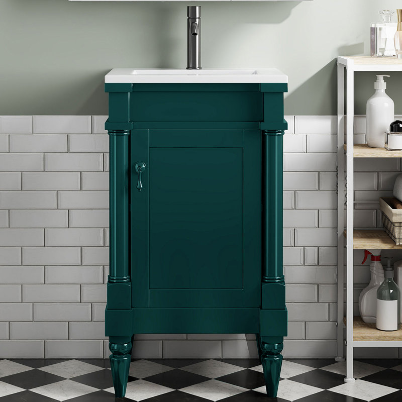 Meuble-lavabo simple 18 po avec comptoir en céramique, Vert