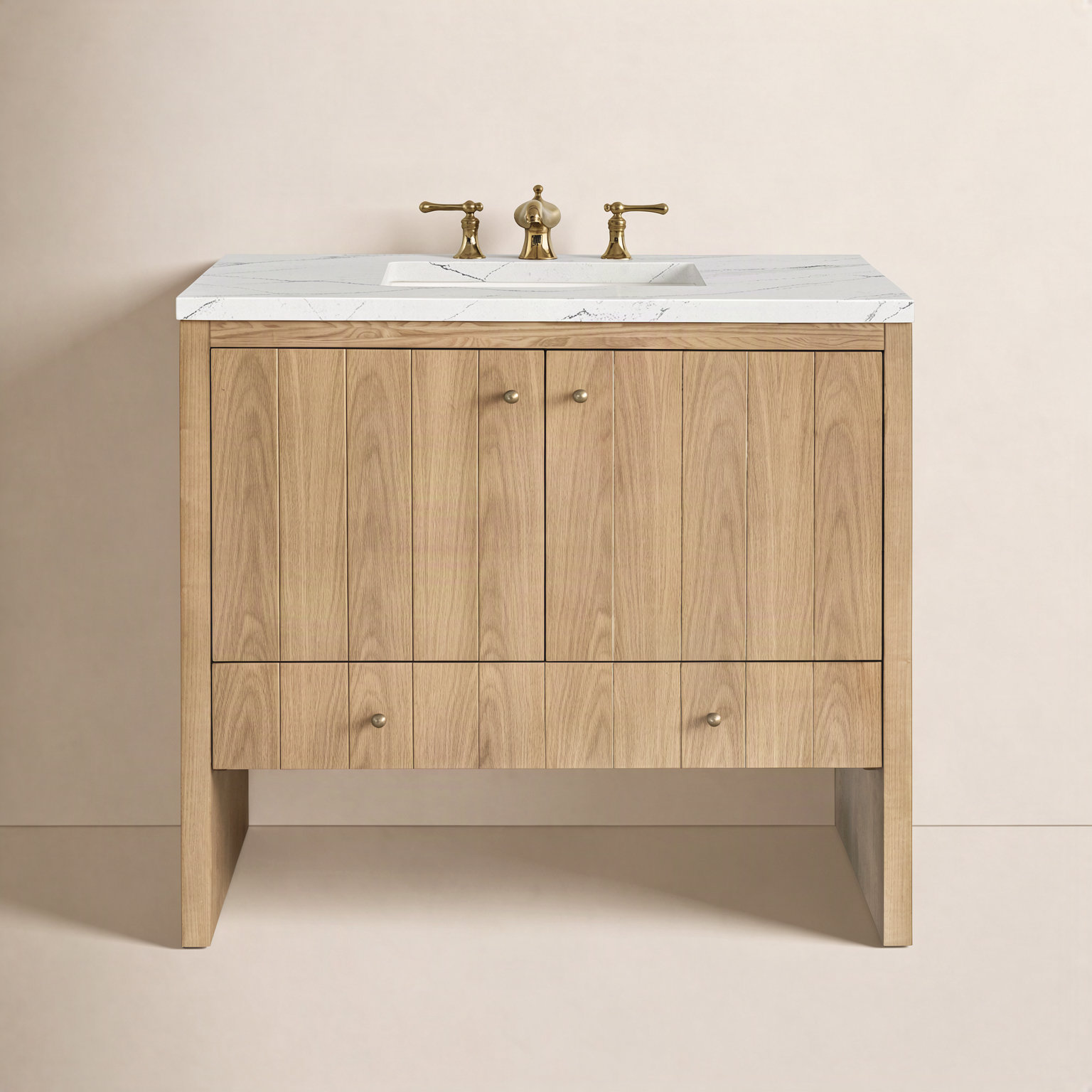 Hudson 36'' Single Bathroom Vanity, Ethereal Noctis, 8" Widespread, Light Natural Oak