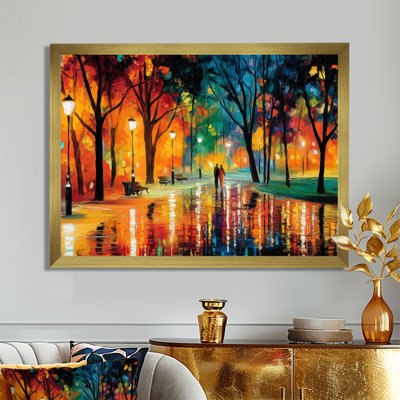 Couple se promenant dans la France pluvieuse - Couple, impressions sur toile, art mural jaune figuratif
