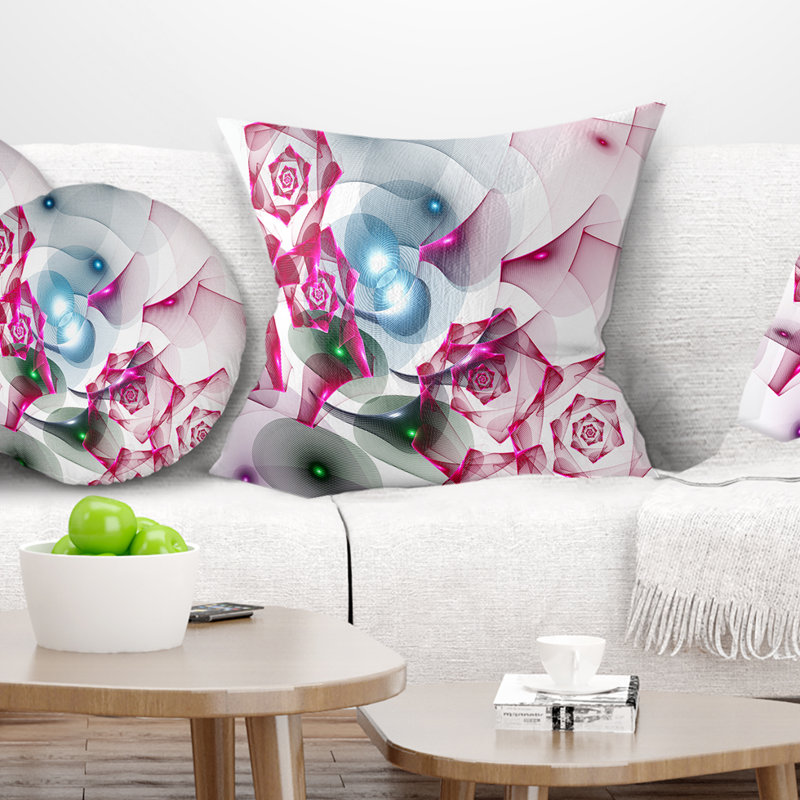 Motif fractal de roses roses - coussin imprimé abstrait, 16 po x 1 po, Coussin décoratif