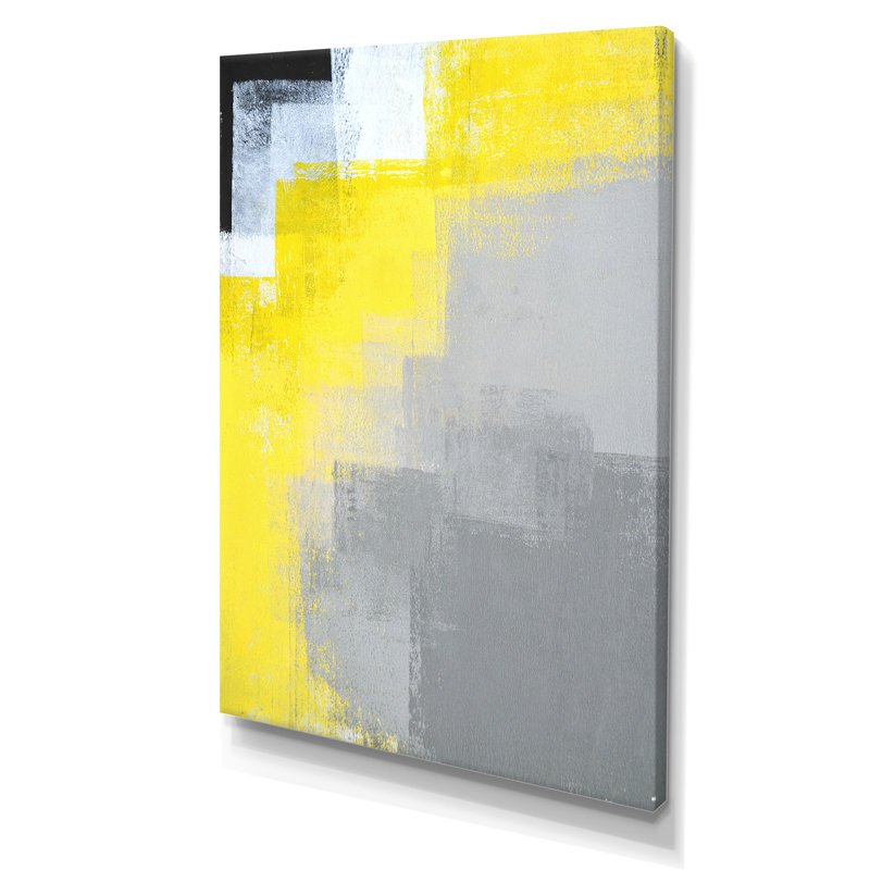 Gris et jaune/bleu/jaune/abstrait/reproduction d’art sur toile, H 36 po x l 24 po x P 1 po, Toile tendue