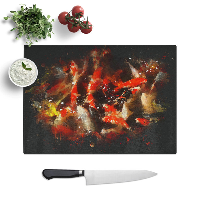Many Fish Paint Splash Chopping Board, 28.5cm W x 39cm L