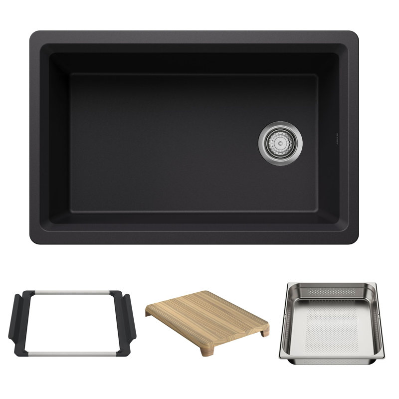 Inteos SILGRANIT 30" Single Bowl Reversible Undermount Workstation Kitchen Sink - White, Coal Black