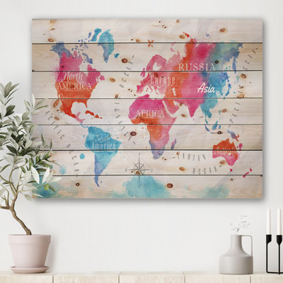 " World Map in Pink and Blue " Painting