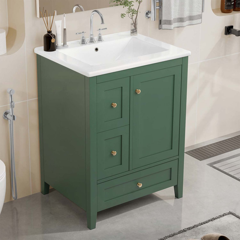 Meuble-lavabo polyvalent avec beaucoup de rangement et une qualité durable, Vert foncé
