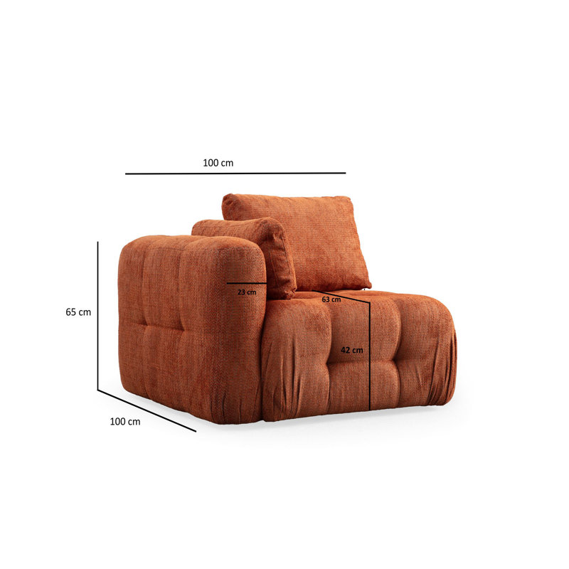 Élégant canapé 1 place, tissu orange, 39,4 x 39,4 x 25,6 pouces | Structure en bois de hêtre durable et en carton, revêtement 100% polyester | Comprend des oreillers de 19,7 po x 19,7 po, un support en mousse souple et en silicone, parfait pour les salons modernes