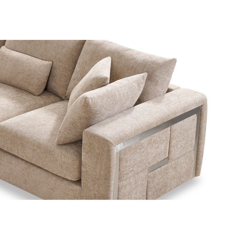 Howser Corner Sofa, Beige - Silver Accents