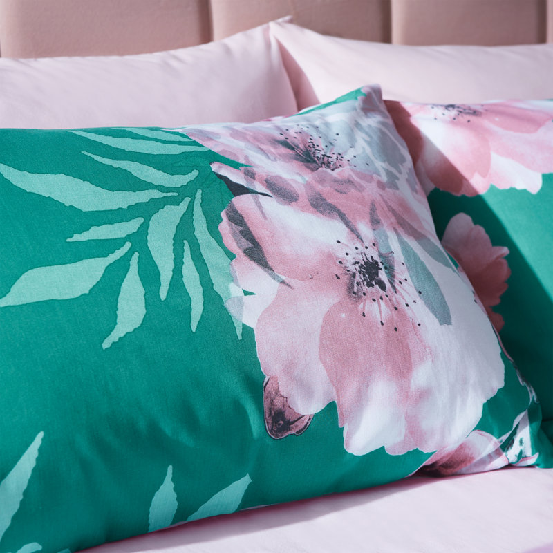 Dramatic Floral Teal Reversible Duvet Cover Set, King Duvet Cover + 2 Standard Pillowcases