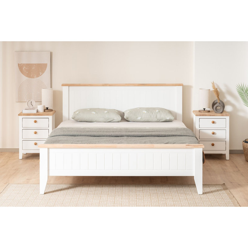 Scandinavian Style Double Bedstead, White & Oak Finish, 47.2 x 38.6 x 78.7 inches | 100% Lacquer Painted MDF, Sturdy & Stylish Design | Perfect for Modern Bedrooms, Space-Saving & Elegant Aesthetic