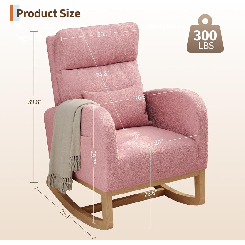 Chaise berçante en molleton Teddy, Rose