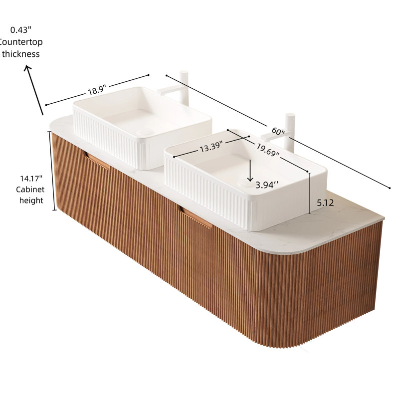 Meuble-lavabo mural Annora, Bois naturel