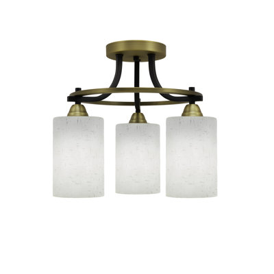 Luminaire semi-encastré 3 lumières Godbeare Paramount au fini noir mat et laiton avec verre mousseline blanc de 4 po