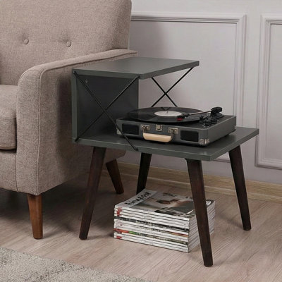Table de chevet avec 4 pieds en hêtre et tablettes en métal
