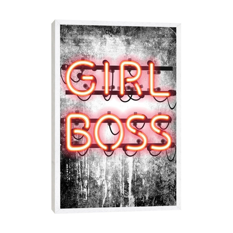 Girl Boss Neon Sign - Print on Canvas, White Framed, 66.04 cm H x 45.72 cm W