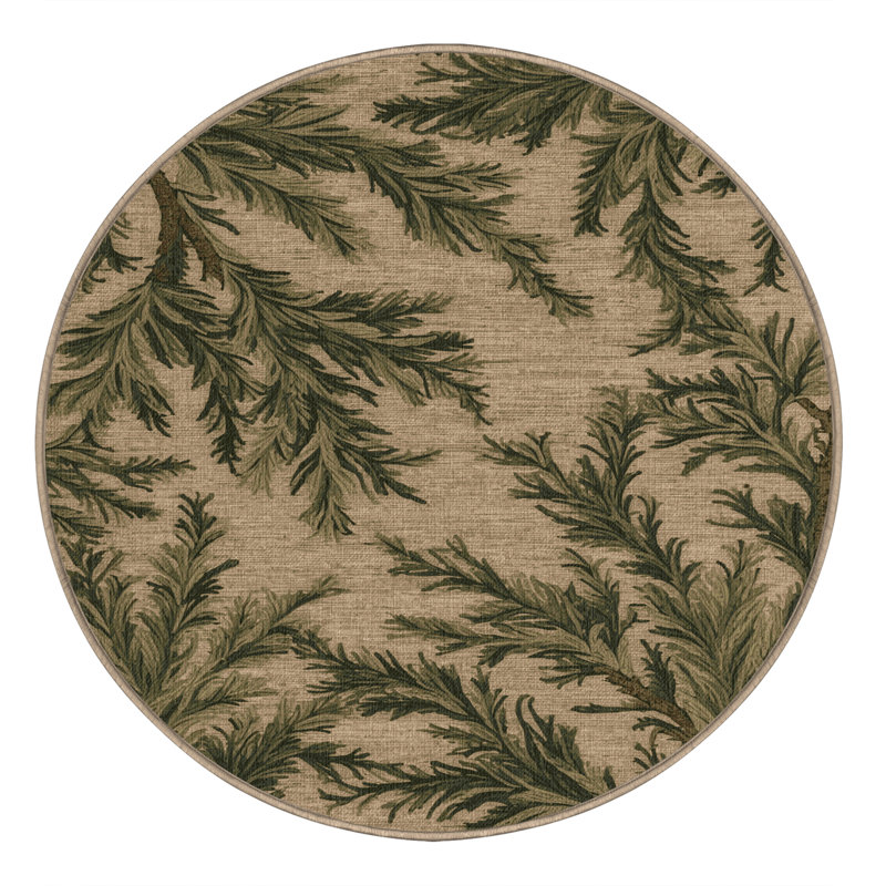 Tapis botanique beige lavable à la machine, Rond 8 pi