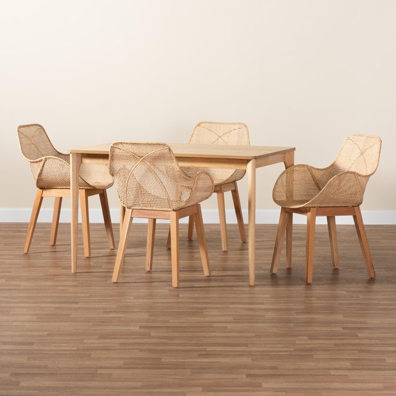 Hileman 4 - Person Rattan and Mahogany wood Dining Set
