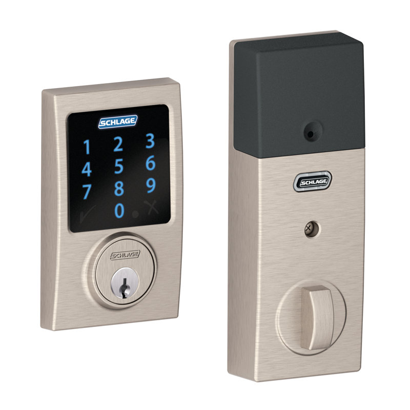 Schlage Connect Z-Wave Plus Smart Deadbolt with Century Trim, Yes, Satin Nickel