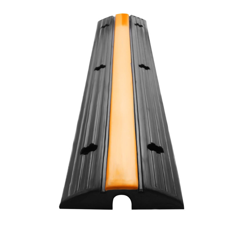 Cable Protector Ramp 40" L x 6" W x 1.2" H with 1 Channel, Rubber, 4-Pack Cable Cover Ramp, Black/Yellow, 22046 lbs Load Capacity Slip-Proof Surface