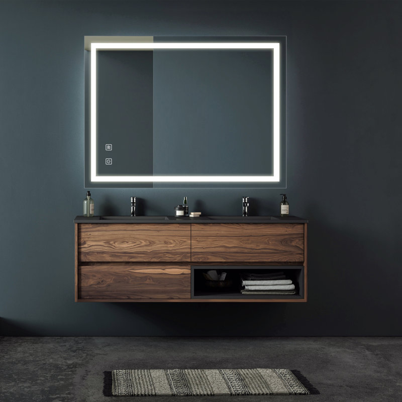 Miroir de salle de bain élégant pour salle de bain, Argent argent, 32 po x 24 po
