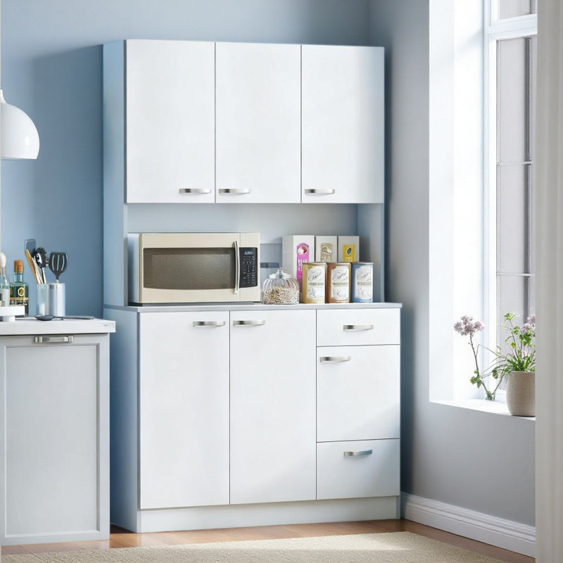 Armoire de cuisine 71 po, armoire de rangement haute avec support pour micro-ondes, huche de cuisine moderne avec comptoir, 6 portes, tiroir de rangement, 3 tablettes réglables Kitchen Pantry