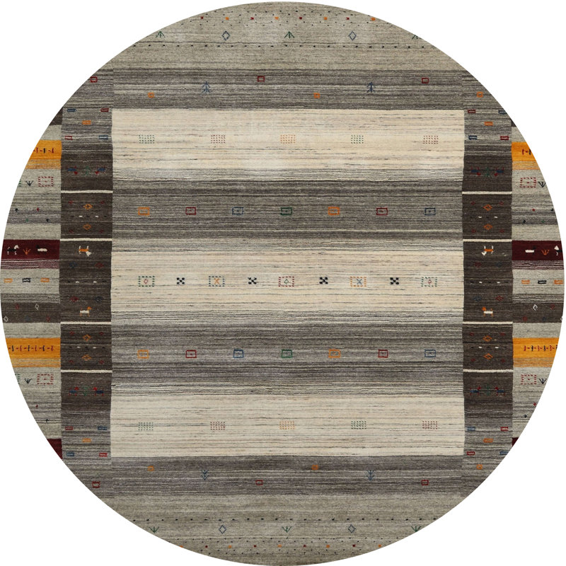 Tapis contemporain gris / beige, Rond 7 pi