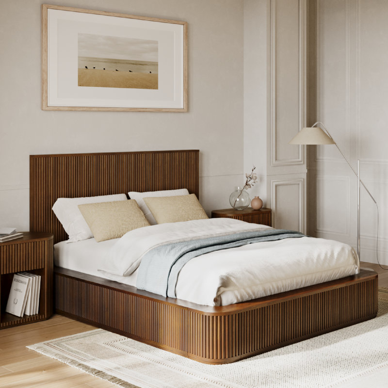 Ellison Fluted Solid Wood 3 Piece Bedroom Set - King, 3 Pcs: Bed, 2 Nightstands, King
