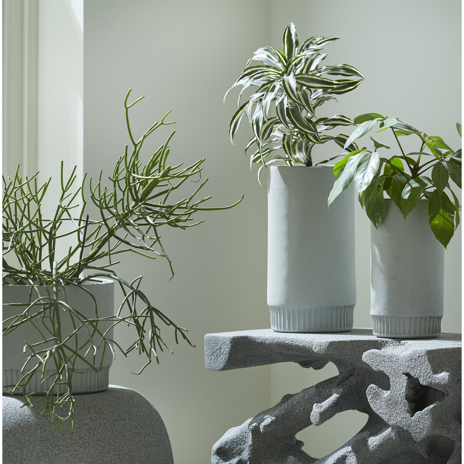Harvest Medium Resin Pot Planter, Light Gray, 10" H x 13" W x 13" D